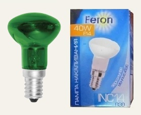 Лампа R39 40 вт Е14 Feron зеленая